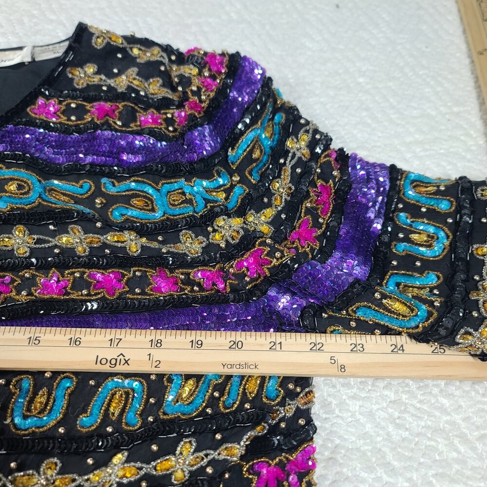 Vintage Night Vogue silk beaded/sequin studded jacket Size XL 80's Dopamine - Picture 6 of 9